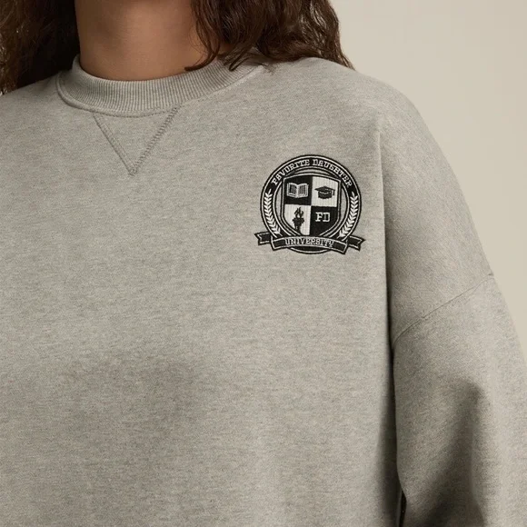 Favorite Daughter Heather Grey Crewneck Sweatshirt with Embroidered Crest - Picture 1 of 4